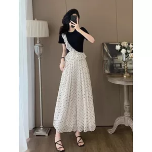 Mùa Hè 2026 Phong Cách Mới Mặc Thường Ngày Nữ Xù Khâu Tay Ngắn Chấm Bi Voan Hakama Bộ Đồ Hai Mảnh Thời Trang