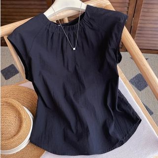 Áo sơ mi voan pháp retro màu đen, thiết kế mới 2025, mỏng và nhẹ cho ngày thường