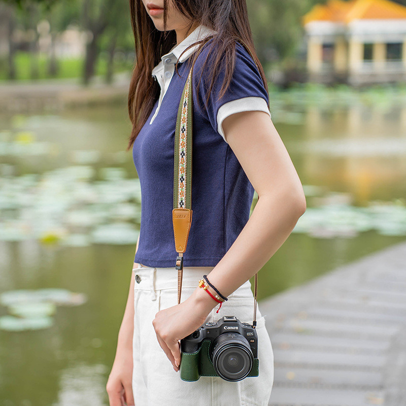 Dây đeo máy ảnh phong cách vintage, thêu họa tiết tinh xảo, phù hợp sony zv e10 a6000 fuji canon nikon dslr