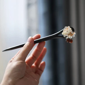 Kẹp tóc gỗ mun hai mặt đơn giản, thời trang phù hợp làm phụ kiện hàng ngày