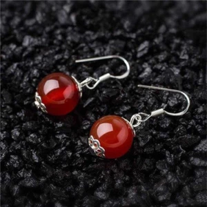 Bông tai mã não Chrysoprase màu đỏ, phong cách cổ điển dân tộc