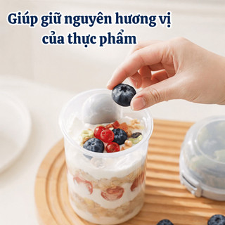 Cốc Đựng Yến Mạch Ngũ Cốc 2 Ngăn 500ML, Hũ Đựng Ngũ Cốc Có Nắp Chống Tràn Kèm Muỗng Mang Đi Tiện Lợi