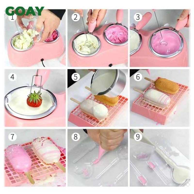 GOAY Mini Điện Sô Cô La Nóng Chảy Nồi Sô Cô La Fondaue Đài Phun Nước Ấm Máy Cho Sữa Sô Cô La Đơn / Đôi Nồi Mini Chocolate Melter EU Cắm Dây 1.8M 25W Công Suất Thấp DIY Bộ