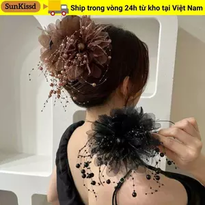 Kẹp tóc hoa mẫu đơn sequin, chất liệu nhựa sang trọng từ Sunkissd