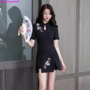 Áo bảo hộ lao động tắm chân phong cách Trung Quốc Sườn xám hai mảnh Massage sức khỏe màu đen mát xa Váy trị liệu chân cho nữ