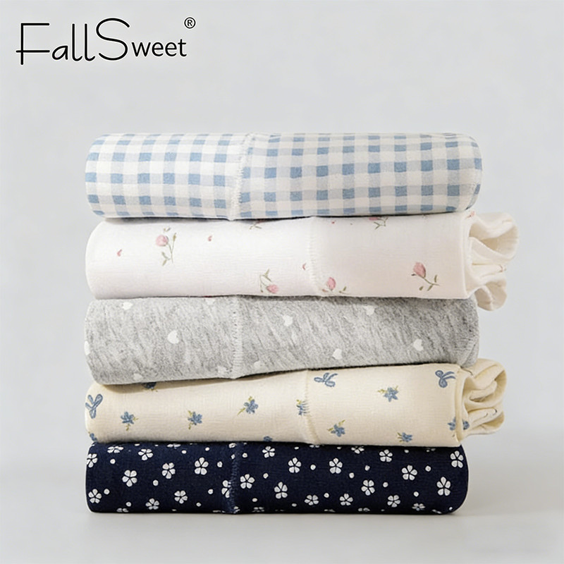 FallSweet Combo 5 Boxer Nữ Bông, Thiết Kế Eo Cao, Phong Cách Thoải Mái, Hợp Size Plus
