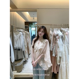 Áo blouse voan phối ren nặng, đính cườm, phong cách Pháp mùa hè thanh lịch cho nữ