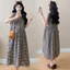 Váy bà bầu mùa hè Cotton nguyên chất kẻ sọc ngọt ngào