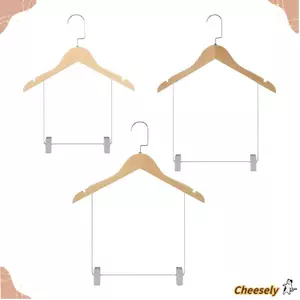 Móc treo phù hợp với gỗ nguyên khối CHEESELY, Móc treo kẹp quần áo bằng gỗ, Quần áo tủ quần áo Kẹp kim loại có thể điều chỉnh Móc treo quần bền tại nhà