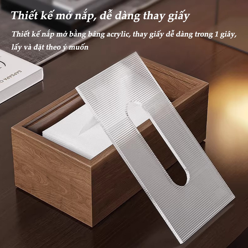Hộp khăn giấy bằng gỗ tự nhiên cao cấp, dày dặn, bền và đẹp, trang trí bàn phòng khách thanh lịch, hộp gỗ