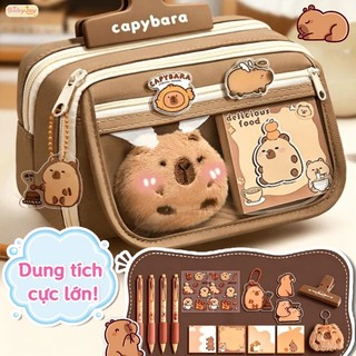 【BabyJoy】Túi đựng bút trong suốt Capybara dễ thương,dung tích lớn chống nước,Dùng để đựng văn phòng phẩm