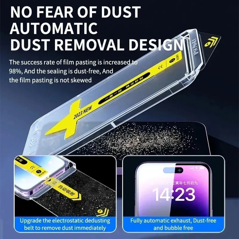 Kính cường lực chống nhìn trộm hộp dán không bụi cho iPhone 17 ProMax 17 Air 16 ProMax 15 Plus 14 13 12 11 Pro Max XsXXr