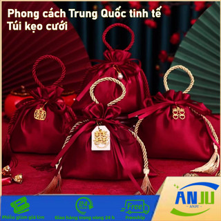Túi Rút Hộp Kẹo Cưới 16×17cm  Thời Trang Tua Rua Sáng Tạo Phong Cách Trung Hoa Bộ 10 Cái
