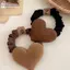 Cheenm Nơ Nút Thắt Trái Tim màu Kaki Cà Phê cho Tóc Nữ Bé Gái - Scrunchie Cao Su Co Giãn