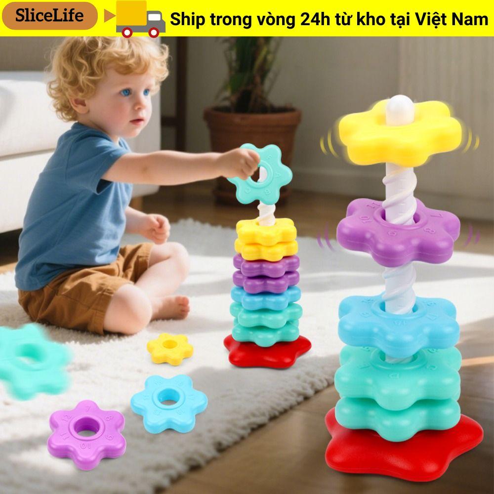 Tháp quay cầu vồng SLICELLIFE, Tháp nhẫn Montessori Đồ chơi xếp hình xếp chồng lên nhau cho bé, Đồ chơi giáo dục sớm thời trang Đồ chơi xếp chồng quay Trẻ em phát triển kỹ năng vận động