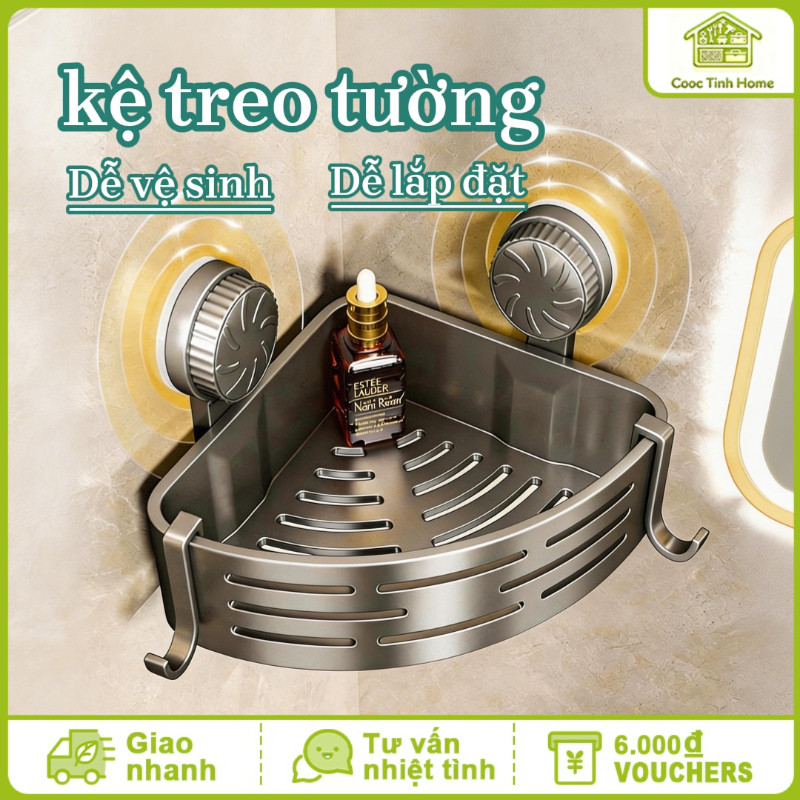 Kệ Góc Nhà Tắm Dán Tường Không Khoan, Chất Liệu ABS Cao Cấp Bền Nhẹ, Hút Chặt, Kèm Móc Treo Tiện Dụng