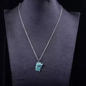 Mặt dây chuyền mèo may mắn ngọc bích nữ - Ngọc nước xanh Maneki-Neko - Dây chuyền bạc dát hợp kim