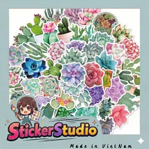Set 60 Sticker Sen Đá Xương Rồng Chống Nước Dán Laptop Vali Mũ Bảo Hiểm Sổ Tay
