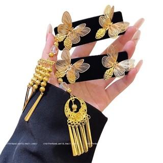 Kẹp tóc nữ cổ bướm vàng tua rua, style sườn xám tinh tế, phù hợp đội đầu