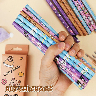 Bút chì cho bé lớp 1 loại gỗ HB - Bộ 12 cái Gỗ tự nhiên chất lượng cao, hình ảnh ngộ nghĩnh trên thân bút
