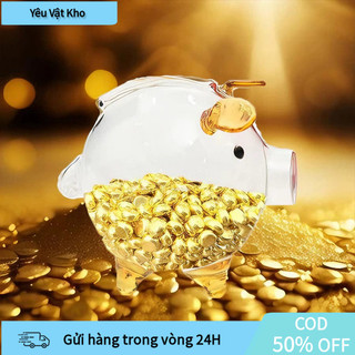 Heo thủy tinh trong suốt dễ thương là món quà sáng tạo để tiết kiệm xu vàng và trang trí không gian sống thêm tươi sáng