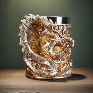 Cốc Điêu Khắc Rồng Vàng Phương Đông 450ml - Cốc Bia Nhựa Cao Cấp Có Lớp Lót Inox, Quà Tặng Sáng Tạo IZOW