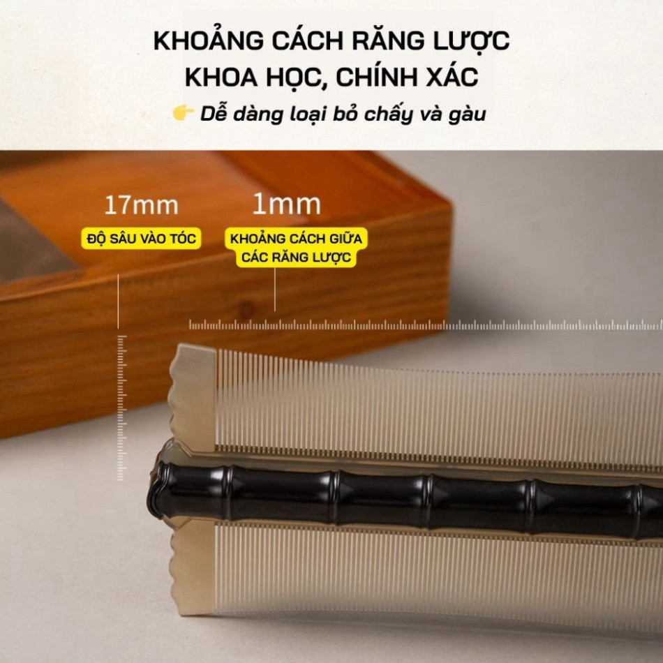 Combo 2 lược chải chấy lược chải gàu siêu mịn, răng dày khít 1mm, an toàn da đầu, loại bỏ chấy gàu hiệu quả