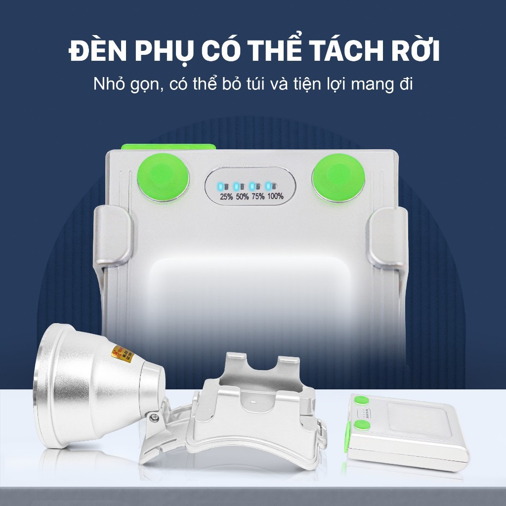 Đèn pin đội đầu siêu sáng D95 cao cấp, đèn pin chất liệu nhôm siêu nhẹ, chống nước, pin sạc 9600mAh