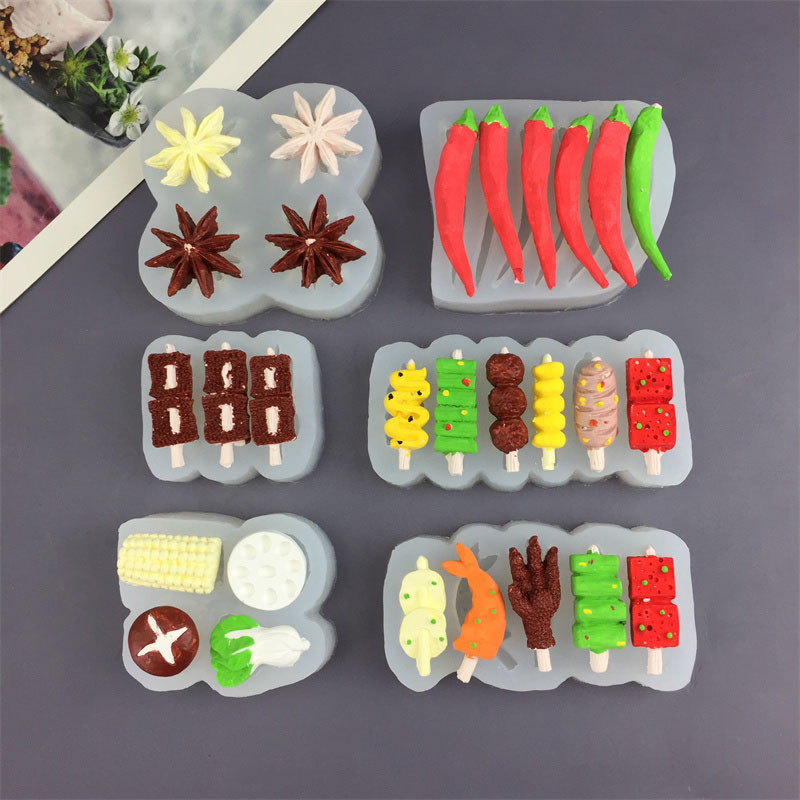 Mini Thực Phẩm Chơi Xiên Khuôn Silicon DIY Lẩu Thành Phần Ngôi Sao Anise Ớt Khuôn Silicon Fondant Chocolate Nhà Bếp Nướng Trang Trí Khuôn