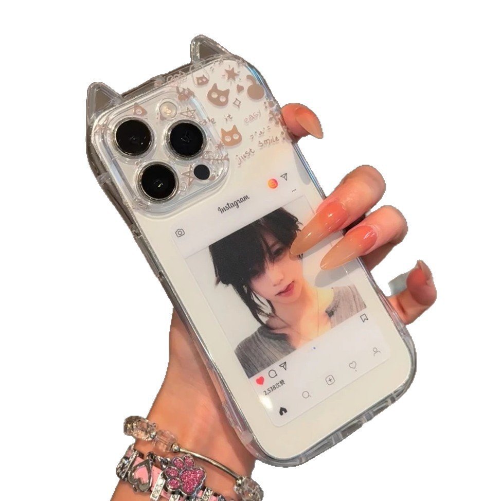 Mèo Xương Cá Thích Hợp Cho Apple 17Promax Vỏ Điện Thoại IP16 Tai Mèo 15 Trong Suốt 14 Nữ 13 Bìa Mềm 2025.12.24