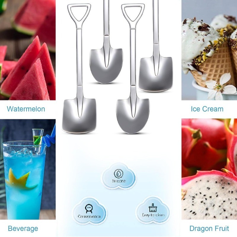 1 / 4 Bộ thìa cà phê bằng thép không gỉ Bộ dao kéo / Thớt sắt cổ điển Muỗng kem