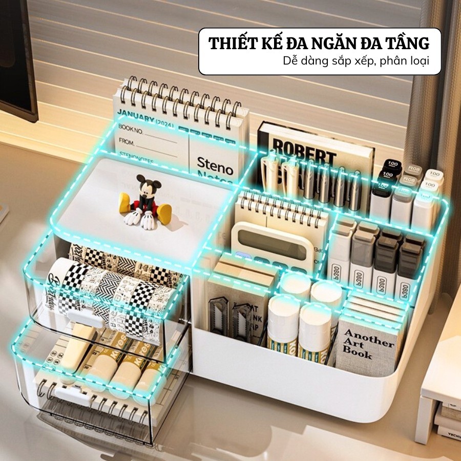 Khay Đựng Bút Để Bàn ENODA HOME, Khay Đựng Nhiều Ngăn Tích Hợp Hộp Ngăn Kéo Đựng Đồ Dùng Nhỏ P054