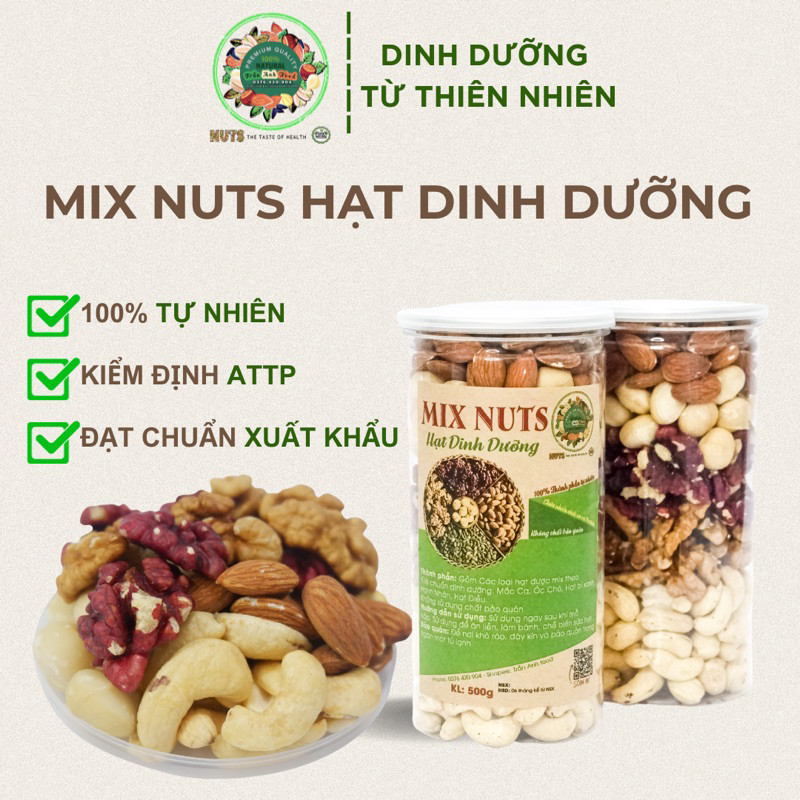 Hạt Dinh Dưỡng Mix Nuts 500g Cao Cấp, Béo Bùi Giàu Dinh Dưỡng Healthy Ăn Vặt