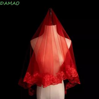 DAMAO Vàng Thêu Màn Cô Dâu Đỏ, Gạc Áo Cưới Ngắn, Retro Ren Lưới Thanh Lịch Cưới Bao Đề Nghị