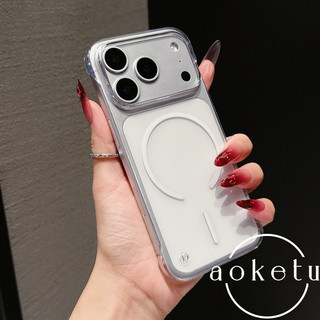 Hút từ tính hình tròn mỏng không viền thích hợp cho vỏ điện thoại Apple 17 Promax iPhone 16 siêu mỏng không màu vàng 15 vỏ bảo vệ lỗ lớn trong suốt cao