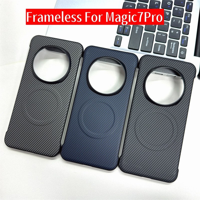 Ốp Từ Tính Không Khung Cho Huawei Magic 8 7 6 5 4 Honor 200 Pro X9C X9D Vỏ Sợi Carbon Họa Tiết Da PU Chống Sốc