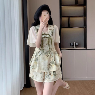 Bộ đồ mùa hè nữ phong cách Trung Quốc mới, nhẹ nhàng và thời trang, gồm áo thiết kế tươi mới và quần short thoải mái