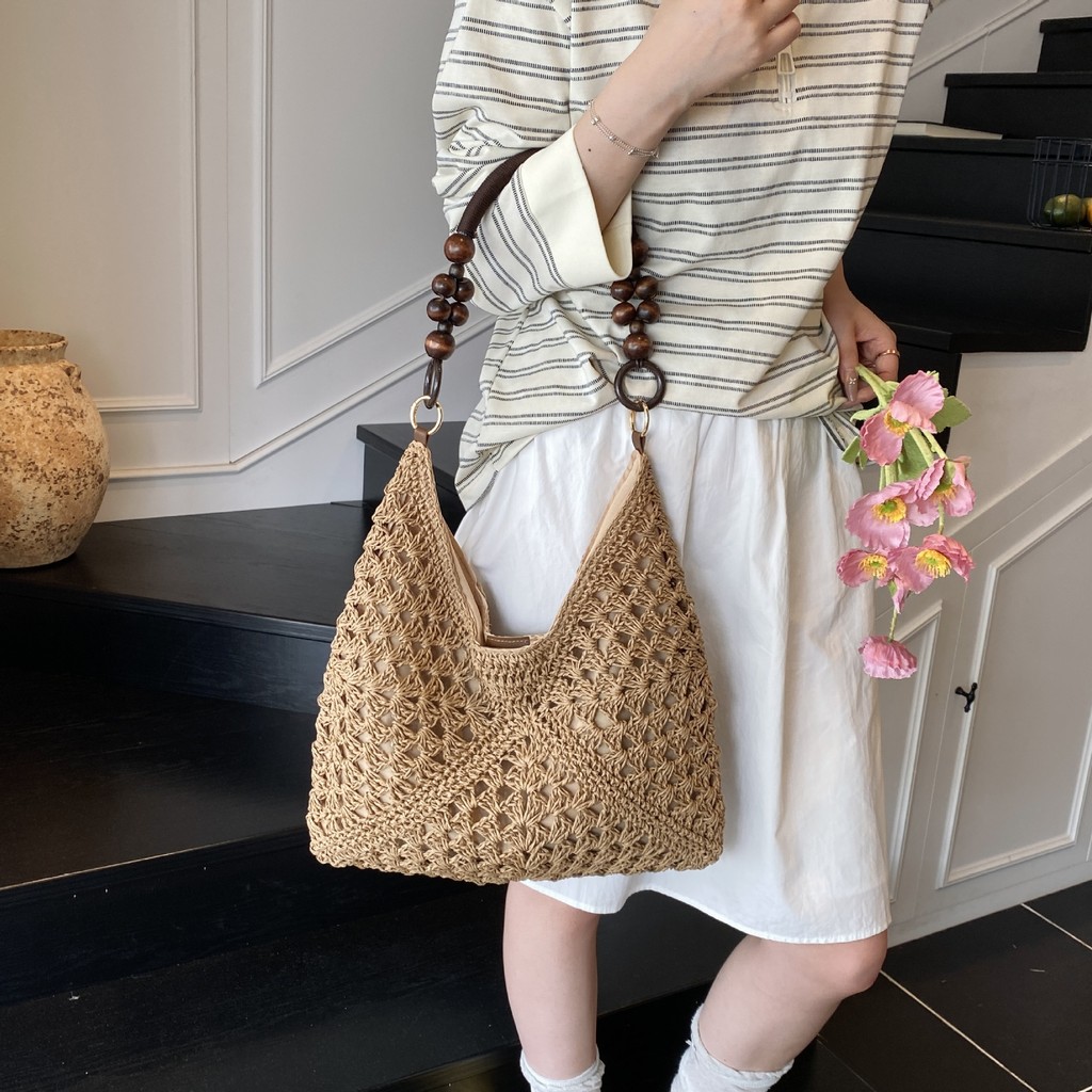 ANCO Túi du lịch công suất lớn dành cho nữ 2026 Mùa hè mới Dây bện Tott Handle Single Shoulder Beach Vacation Fashion