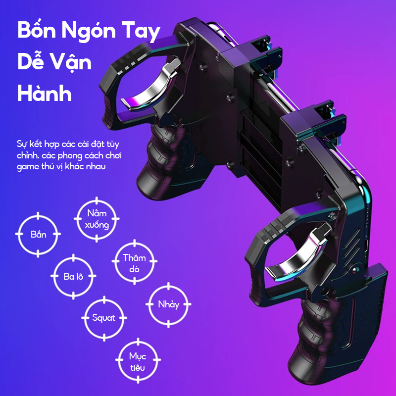Tay Cầm Chơi Game Mobile Cò Bắn Kim Loại Nút Cơ Siêu Nhạy Cho PUBG Free Fire COD Mobile Game Trigger