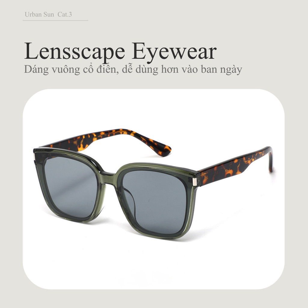 Lensscape Kính mát phân cực dáng vuông bo gọng TR90 tròng PC UV400 dùng khi đi nắng ban ngày