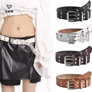 Dây Thắt Lưng Punk Nam/Nữ - Kim Loại & Da Jean, Điều Chỉnh Được, Ngôi Sao Rỗng Đôi Ngực