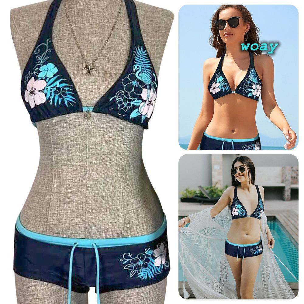 Đồ bơi dây đeo WOAY - Bộ bikini cổ điển, gợi cảm với áo tắm in hoa thời trang