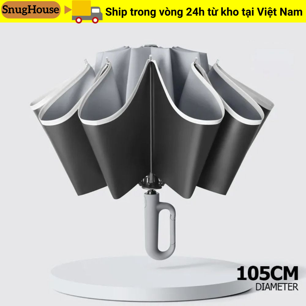 Ô gấp ngược SNUGHOUSE với tay cầm Carabiner và sọc phản quang, chống gió hiệu quả