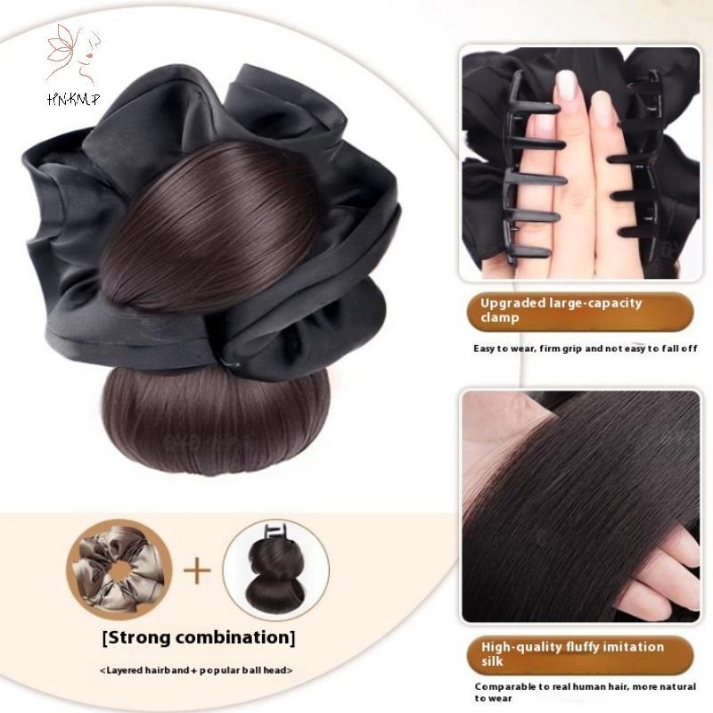 Kẹp Tóc Bun Đầu Tự Nhiên với Lông Nâu - Phụ Kiện Tóc Giả Chất Lượng Cao