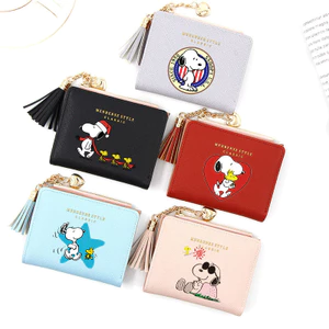 Snoopy Dây Kéo Ví Tua Rua Gấp Nửa Thẻ Ngắn Đựng Tiền Xu Ví Đựng Tiền Xu
