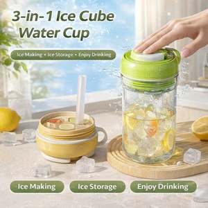 Cốc làm đá viên ba trong một Chai nước khuôn đá có ống hút Cốc đựng đá di động