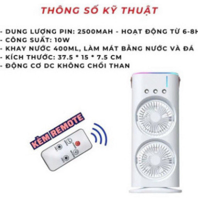 Quạt Điều Hòa Phun Sương Tích Điện 2 Tầng , Quạt Phun Sương Có Đèn Led tvh