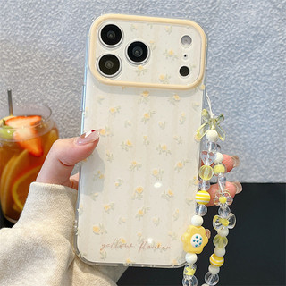 Họa tiết hoa màu vàng + vòng tay cho iphone17promax 16promax 15promax 15pro iphone15 14promax ốp lưng TPU iphone mới chống bụi