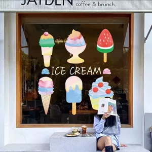 Mùa Hè Kem Popsicles Cửa Hàng Kính Trang Trí Cửa Sổ Hoạt Hình Món Tráng Miệng Dán Tĩnh Cho Mùa Hè Lạnh Uống Nhà