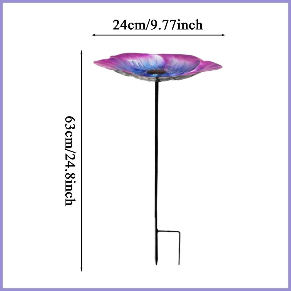 Bồn tắm chim hoa kim loại 63cm Trạm tưới nước ong kim loại Phòng tắm chim ngoài trời hạng nặng có cọc cho chim ruồi mueadsyvn